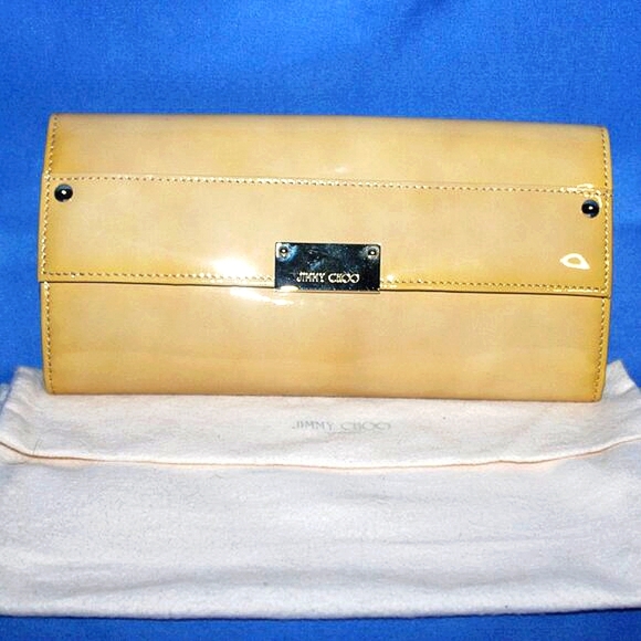 Jimmy Choo Patent Leather Clutch Bag Beige New - Picture 2 of 16
